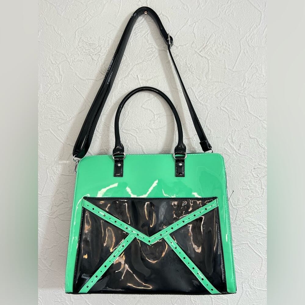 Tailor & Twirl Retro VTG Mint And Black Patent Leather Purse Bag Tote